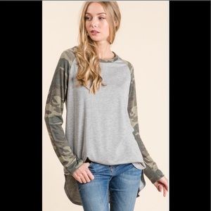 Last one! Super Soft Camo Raglan Long Sleeve Tee S